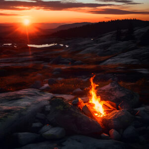 the minimalist fisherman fire cover lake sunset