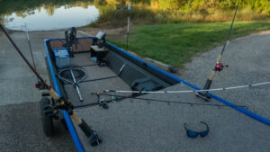 jon boat setup clear water pit garmin depth finder rod holder
